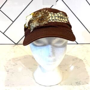 Otto collection  Y2K brown military-cadet cap floral petal embellishments OS